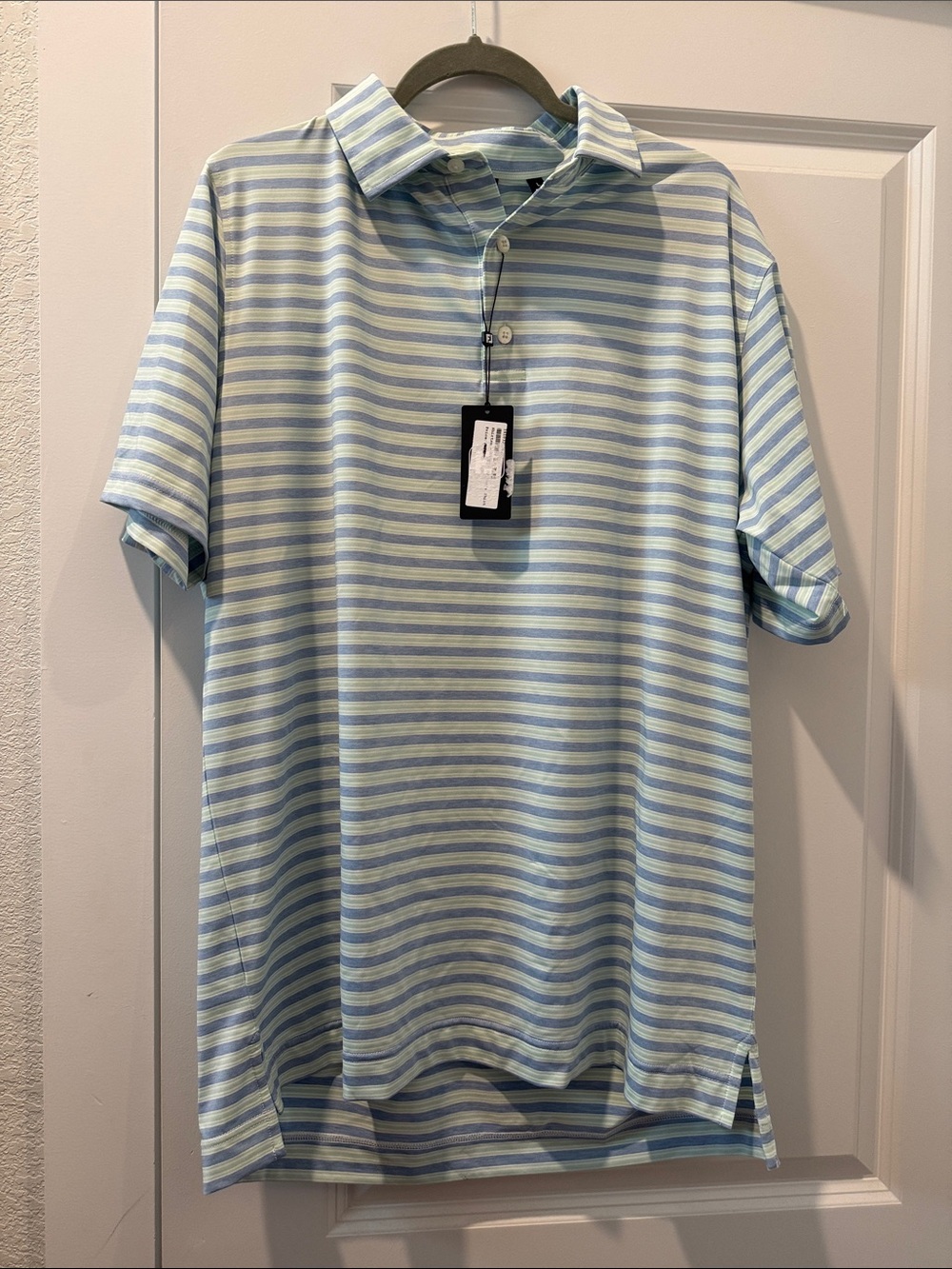 Men's Foot Joy Light Blue & White Striped Polo Shirt